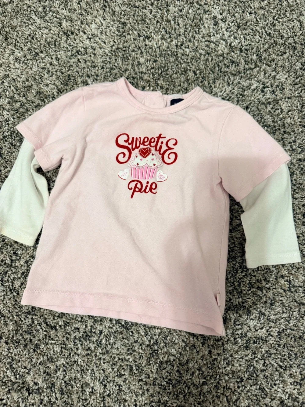 GAP Light Pink Layered-Look Long Sleeve Tee with Cupcake Graphic